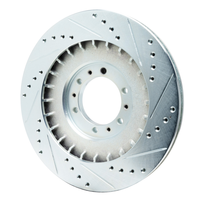 Mitsubishi Montero Brake Rotor (1) - Front Left - R1 Concepts - Drilled & Slotted - Silver - `98-`04